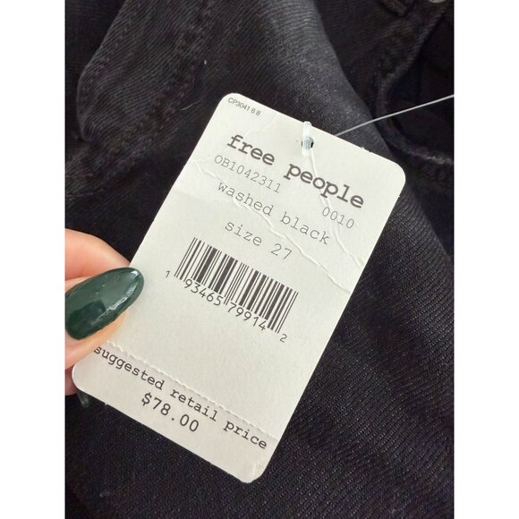 FREE PEOPLE Maggie Mid Rise Washed Black Distressed Jeans Size 27 NEW NWT - Picture 3 of 6